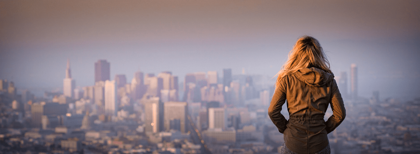 Female looking at city skyline